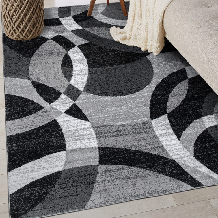 Mehul Woven Geometric Gray/Black/Ivory Area Rug – Modern Abstract Polypropylene Carpet for Living Room, Bedroom, Entryway, or Dining Room