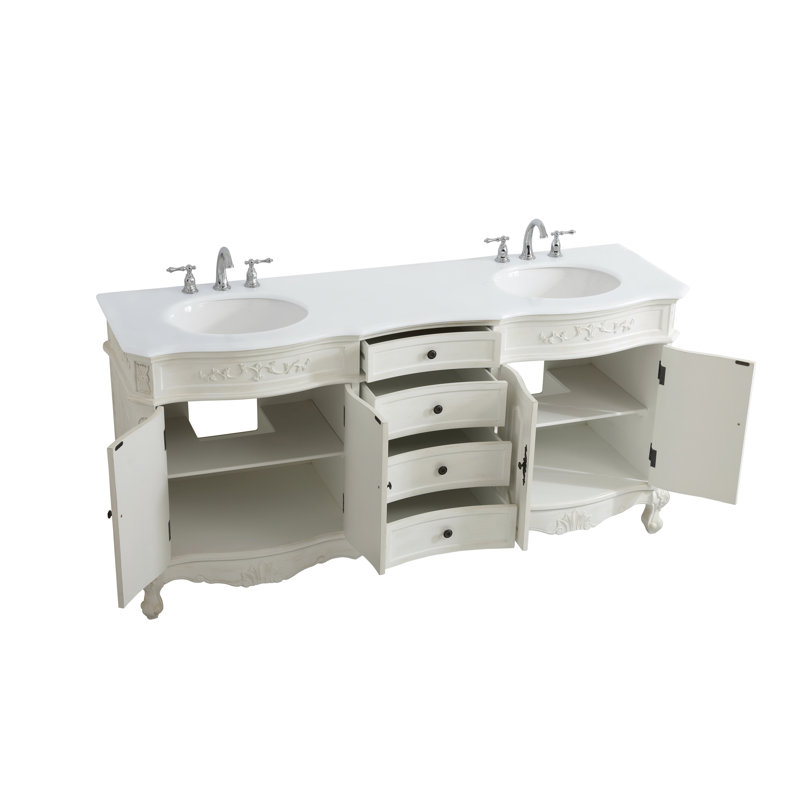 Lunette 72'' Double Bathroom Vanity with Top, Antique White, Ivory White