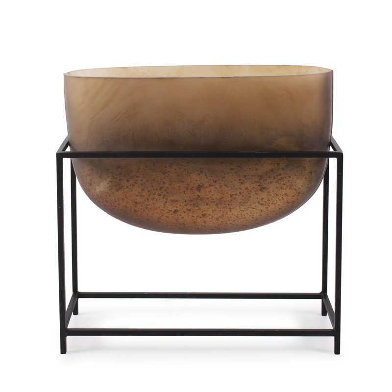 Bronze Gavyn Vase with Black Iron Stand- Tall, 13''