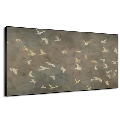 «Rustic Flock of Birds Nature Inspired Art Illustration Extra Large», reproduction d'art encadrée (assemblage requis)