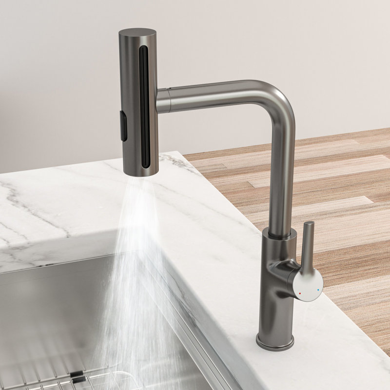 360 Pull - Down Kitchen Faucet In Gunmetal Stainless Steel, 4 Spray Settings For Scrubbing, Splash Technology, Ceramic Cartridge, All Accessories, 1.1 Inches Handle Height Steel Faucet, Options