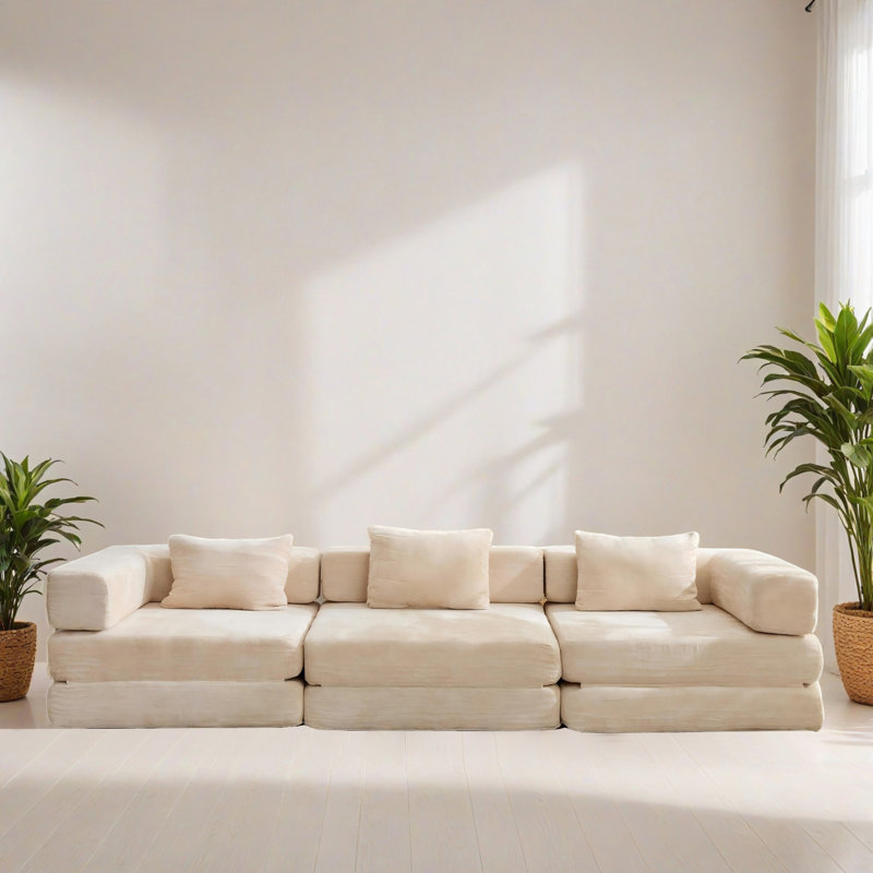 Canapé-lit modulaire 118,12 po Chenille, Beige