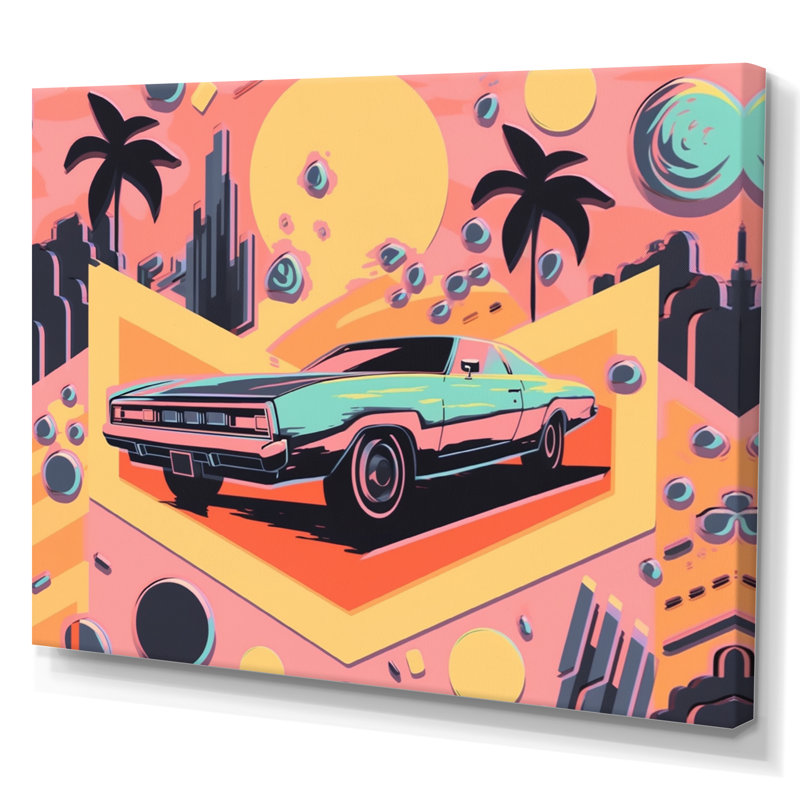 «80S Groovy Cars I», art mural rétro sur toile, H 24 po x l 32 po x P 1 po, Toile tendue