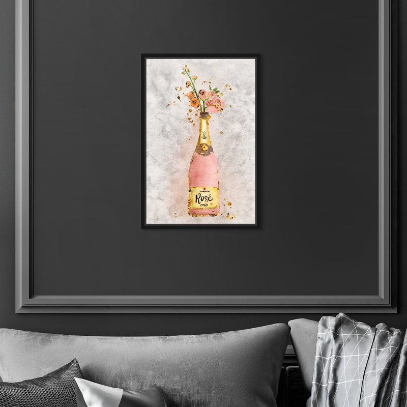 Champagne Rosado - peinture sur toile, Cadre flottant blanc, H 15 po x l 10 po