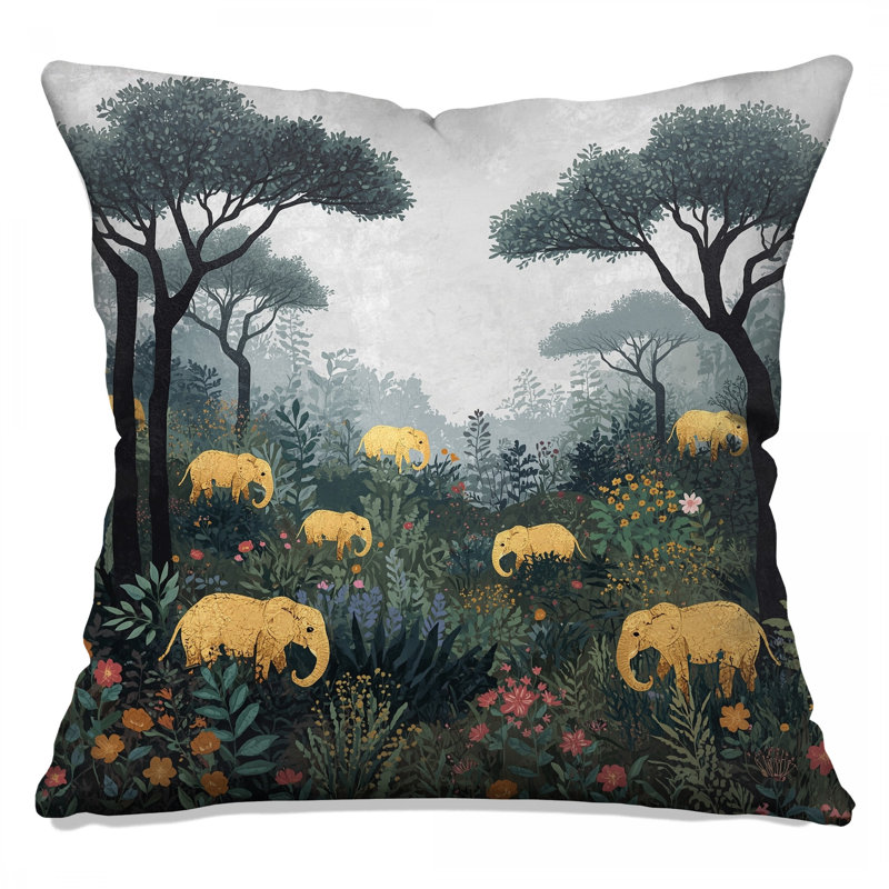 Coussins Elephants In Forest, 16 x 16 pouces