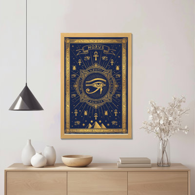 Egyptian Eye Of Horus Symbol Canvas Wrapped Wall Art Oil Painting Print With Hieroglyphics And Pyramids Decor For Living Room Bedroom Or Study