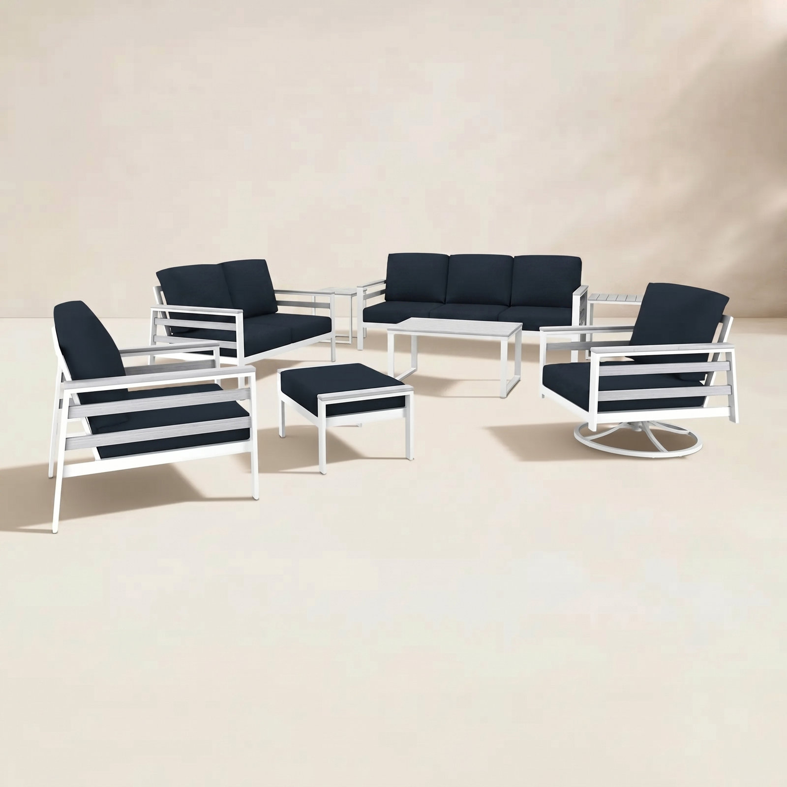 Townsend 7-Person Sunbrella® Patio Seating Group, Canvas Navy, White
