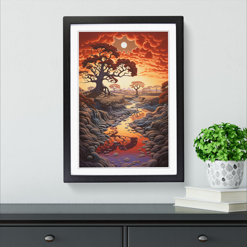 Landscape Tachisme No.2 - Single Picture Frame Print on Wood, 64cm H x 46cm W x 2cm D, Black Framed