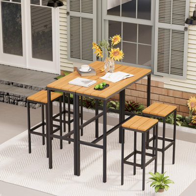 6 Pieces Outdoor High Top Table And Chairs Metal Bar Set by 17 Stories