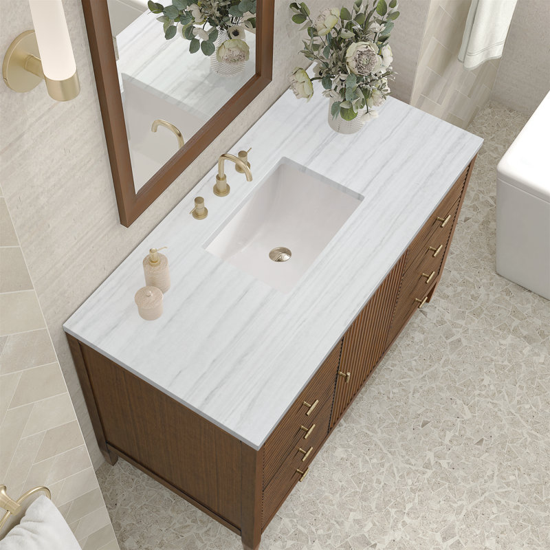 Myrrin 48'' W Single Vanity, White Zeus, Mid-Century Walnut, 8" Widespread