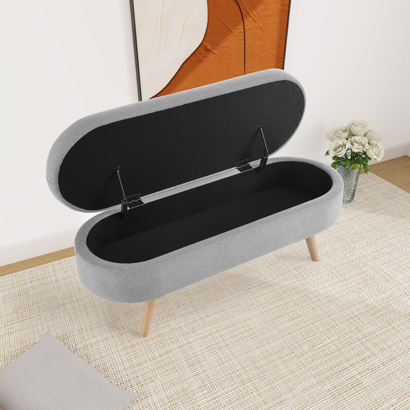 Jolande Upholstered Ottoman, Gray Linen Blend