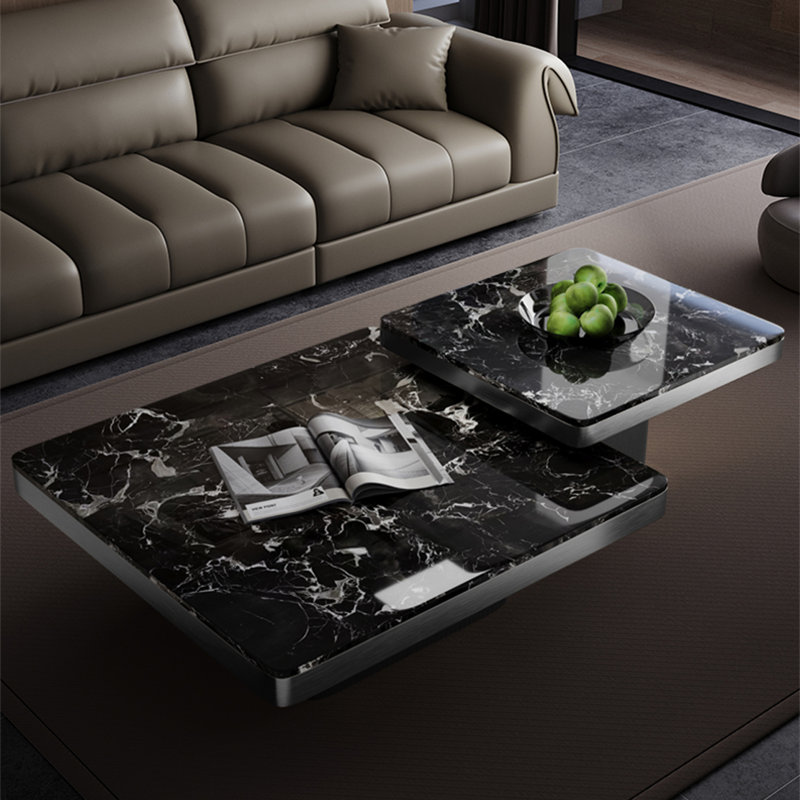 Simple square marble coffee table set, 15" H x 39.4" L x 39.4" W