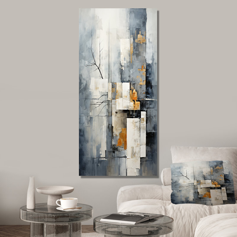 «Gray Abstract Cityscape 3 - Abstract Collages», art mural, Toile tendue, H 60 po x l 28 po x P 1,5 po