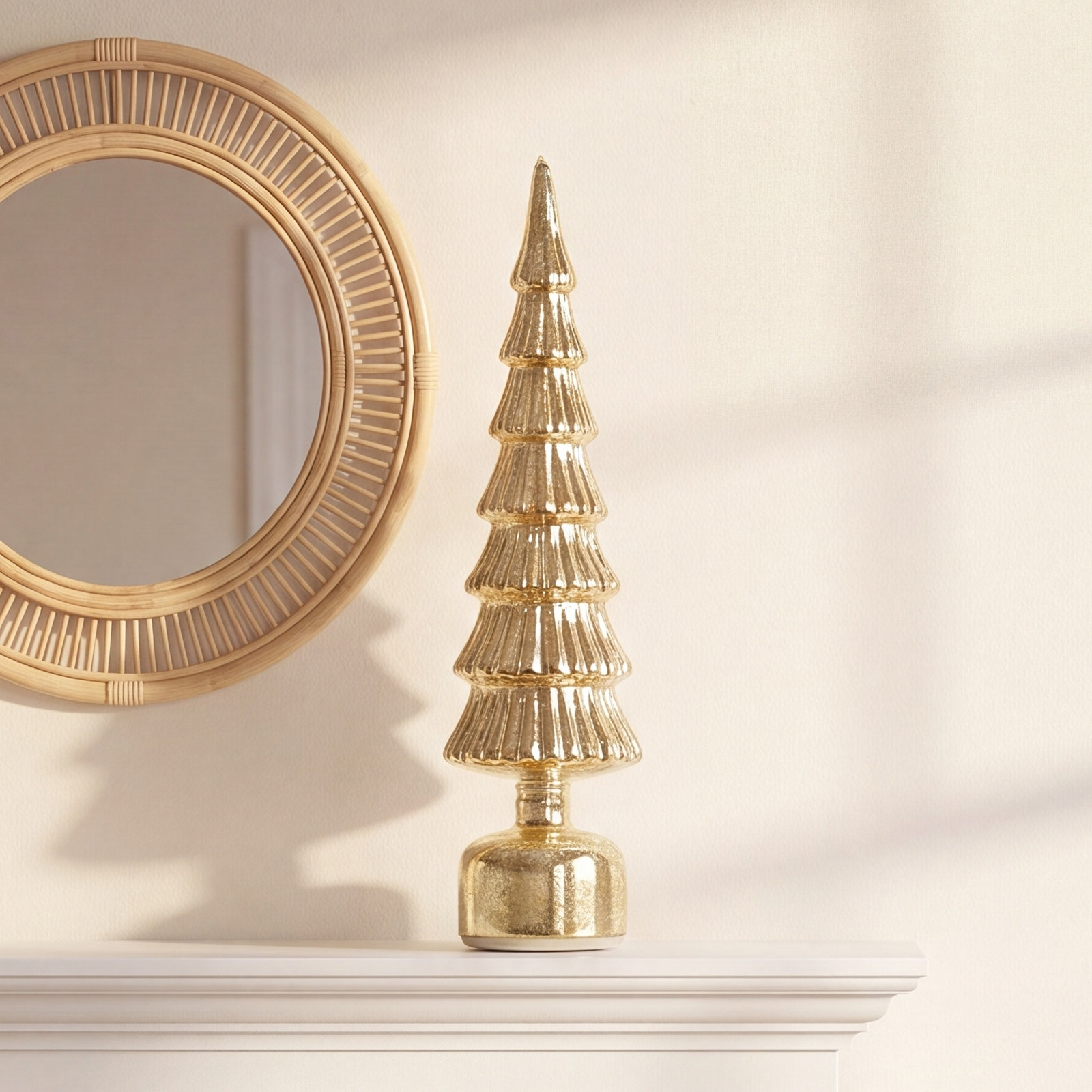 Merrigan Rotating LED Holiday Tabletop Tree, Antique Gold, 16.5" H x 4" W x 4" D