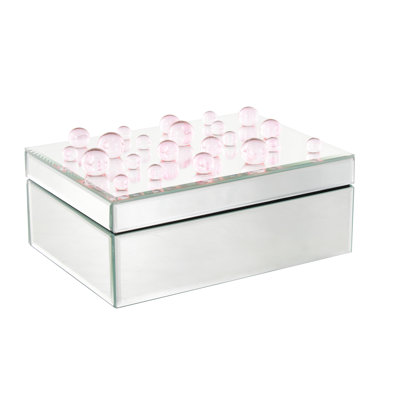 Cole And Glass Mirrored Decorative Jewelry Box With Pink Bubble Textured Balls