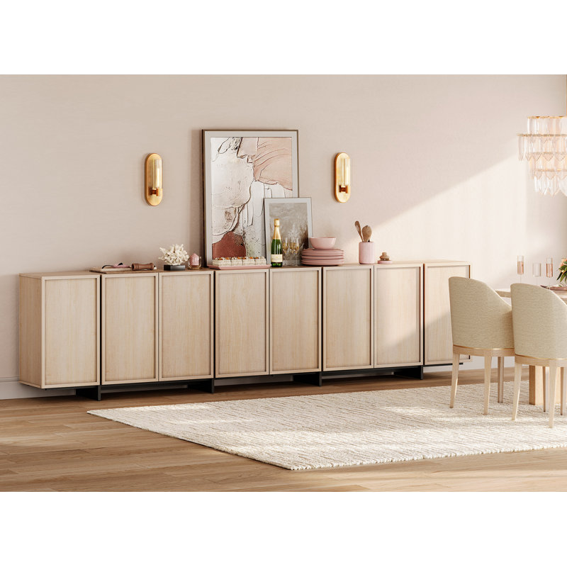 Buffet moderne à 8 portes avec pieds en forme de T, grande armoire de rangement pour le salon, la salle à manger et la cuisine, bar à café multifonctionnel