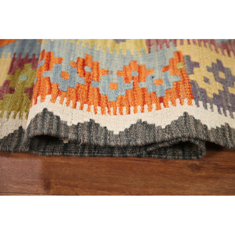 Tapis réversible en laine à motif géométrique Kilim 7 x 10