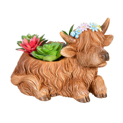 Highland Cow with Succulents & Flower Crown Table Décor