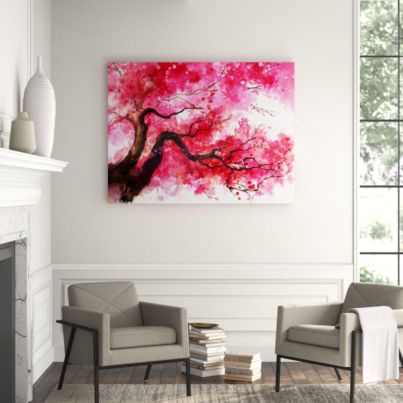 Cherry Blossom Tree Painting by Emma Brooks, Glass Coat, 47" H x 62" W
