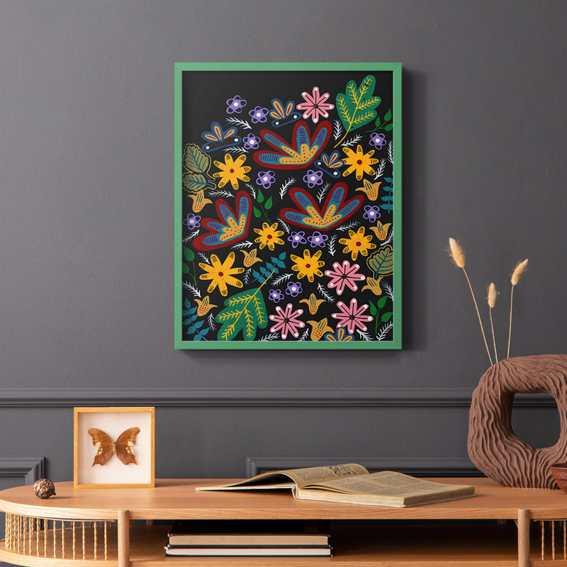 «Muddled Flowers I», reproduction encadrée - bois massif, Vert, H 10 po x l 8 po