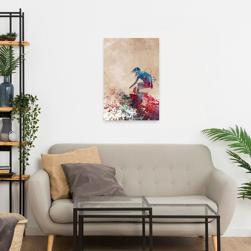 «Dynamic Surfing Splash», impression d'art mural coloré et contemporain sur l'océan, 24" H x 16" W