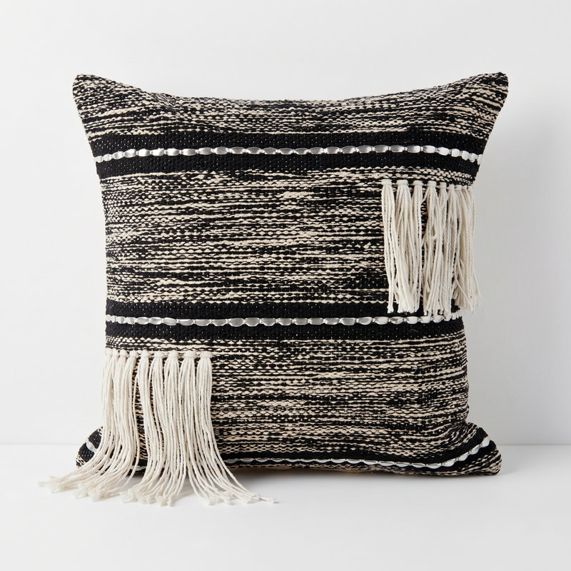 Plaid Geometric Fringed Cotton Throw Pillow Cover, Pillow Cover Only - No Insert