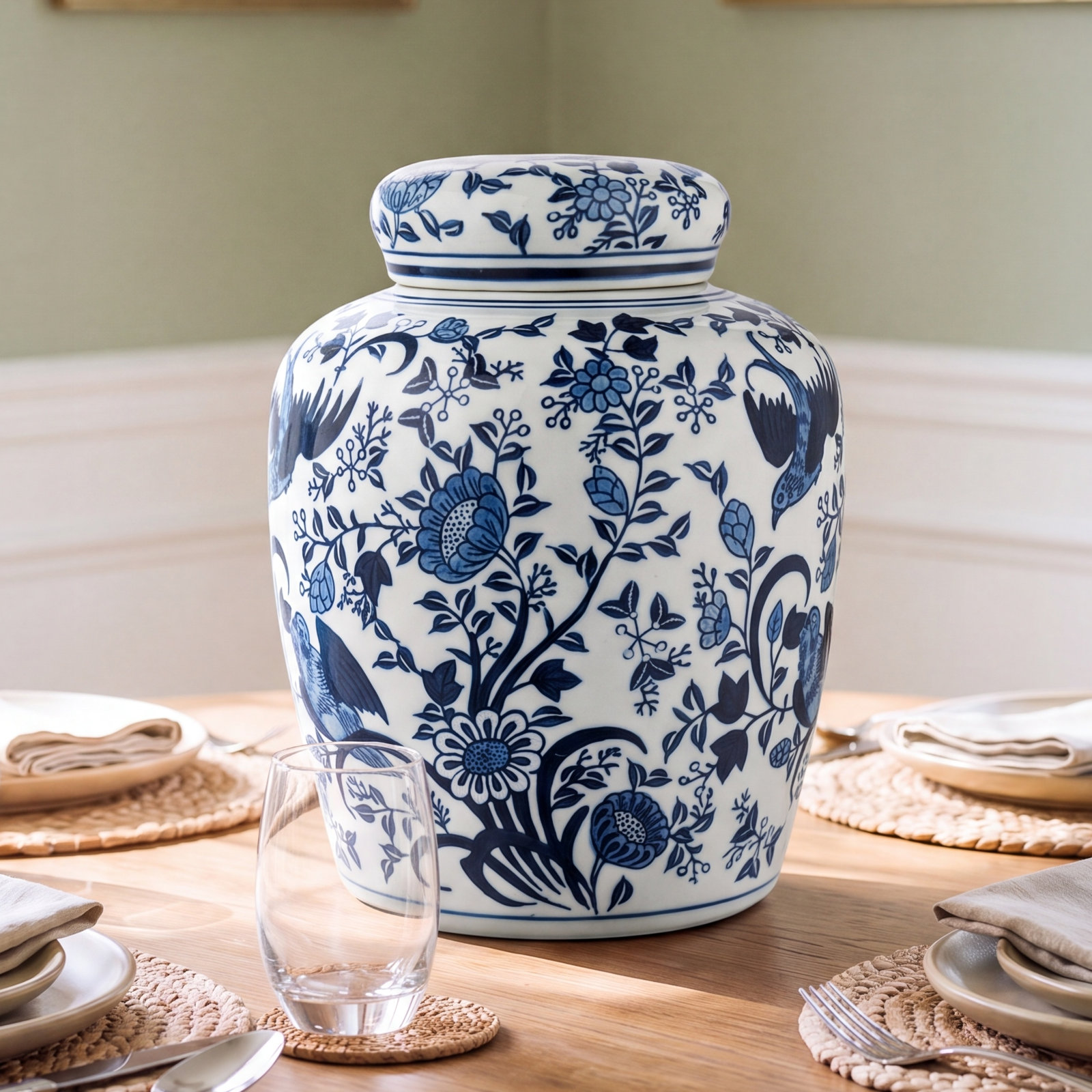 Chadwicks Ceramic Ginger Jar, Blue, 8.25'' H x 6.25'' W x 6.25'' D