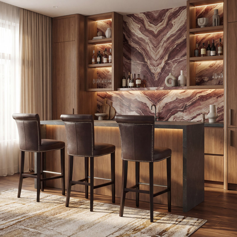 Tabouret de bar et de comptoir Aleshia, Petit tabouret (siège d'une hauteur de 22,60 po), Brun foncé