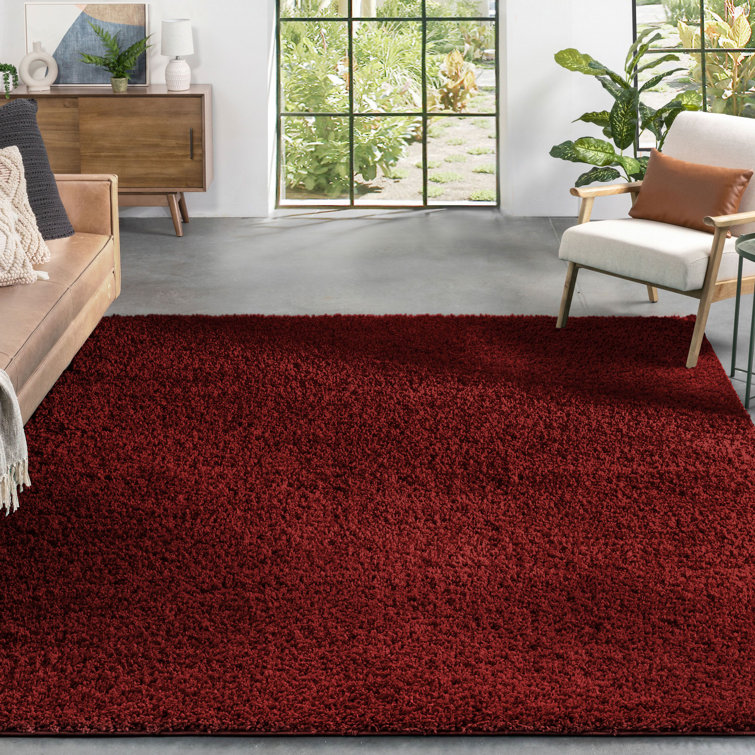Elle Basics Emerson Modern Solid Deep Red Textured Shag Rug
