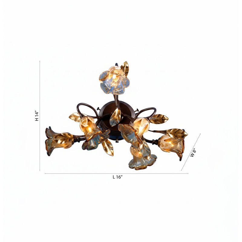 Applique murale 5 lumières bronze avec abat-jour en verre