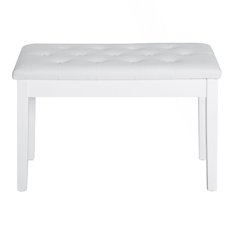 Piano Bench, Button Tufted Keyboard Bench, White