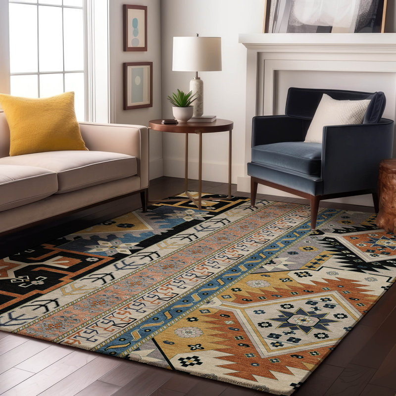 Tapis aztèque lavable à la machine de qualité supérieure Jahnke AMF1015, Rectangle 2 pi 6 po x 3 pi 10 po