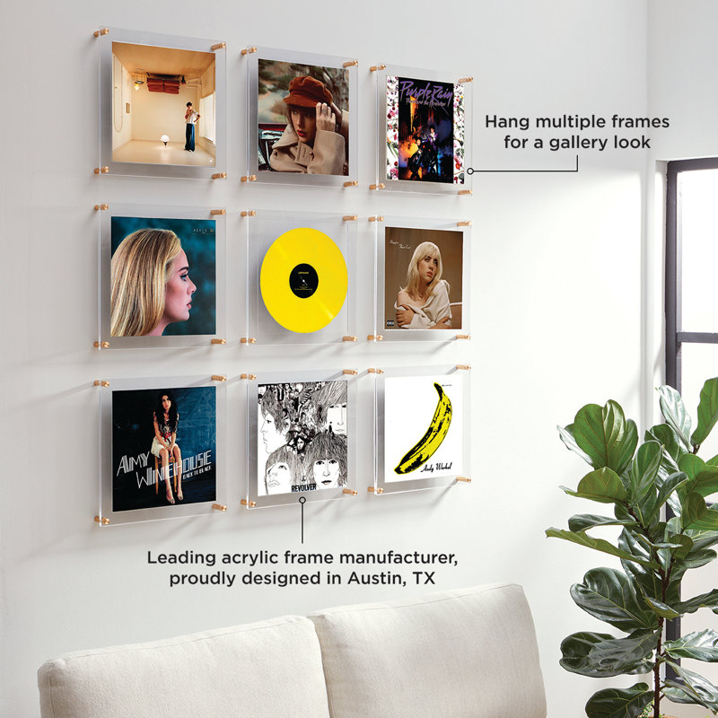 Record Album Frame With 12X12" Square Acrylic Mat (For Sleeve Or Vinyl) With Silver Hardware, Gold