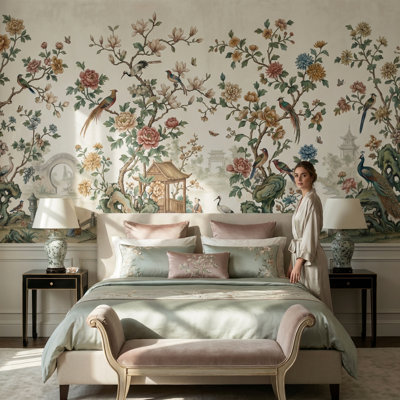 Papier peint chinois avec oiseaux chinoiserie