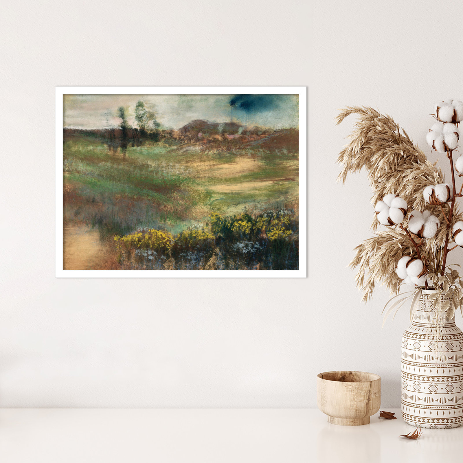 Edgar Degas's Landscape With Smokestacks Print, 19" H x 25" W, White Framed