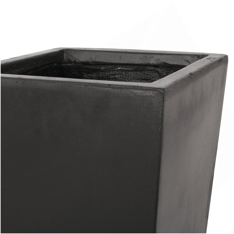 13" X 32.5" Outdoor Modern  Cast Stone Planter, Black, 32.5" H x 13" W x 13" D, Black