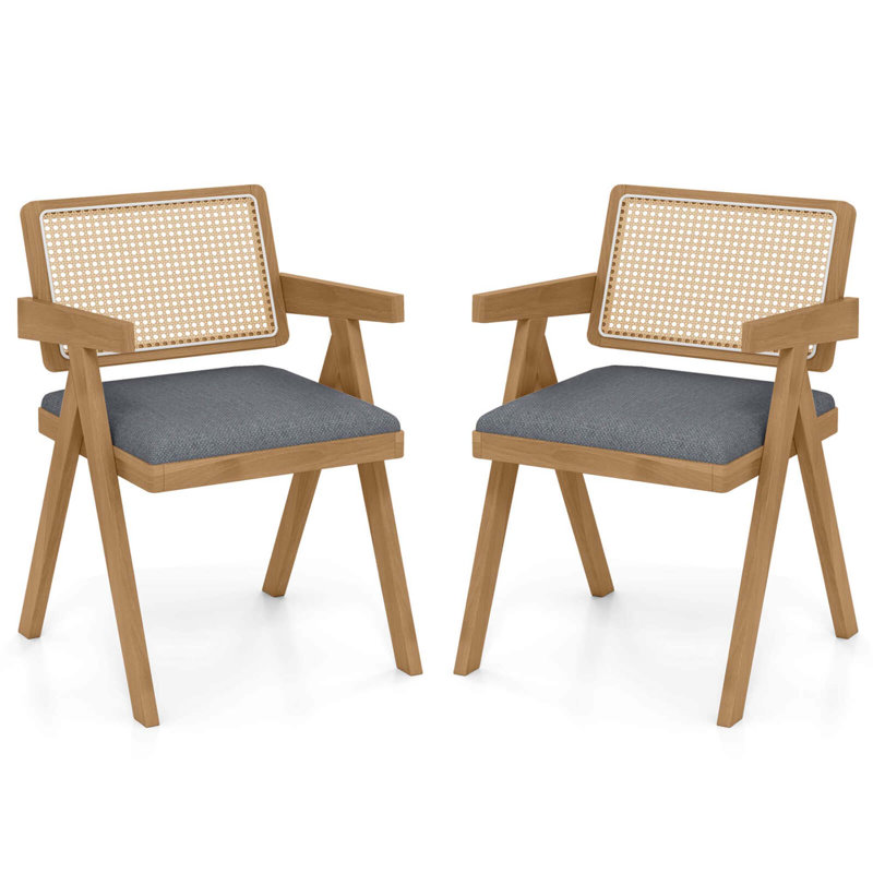 Set Rattan Accent Chairs Dining Chairs Modern Living Room Chairs, Gray, 2