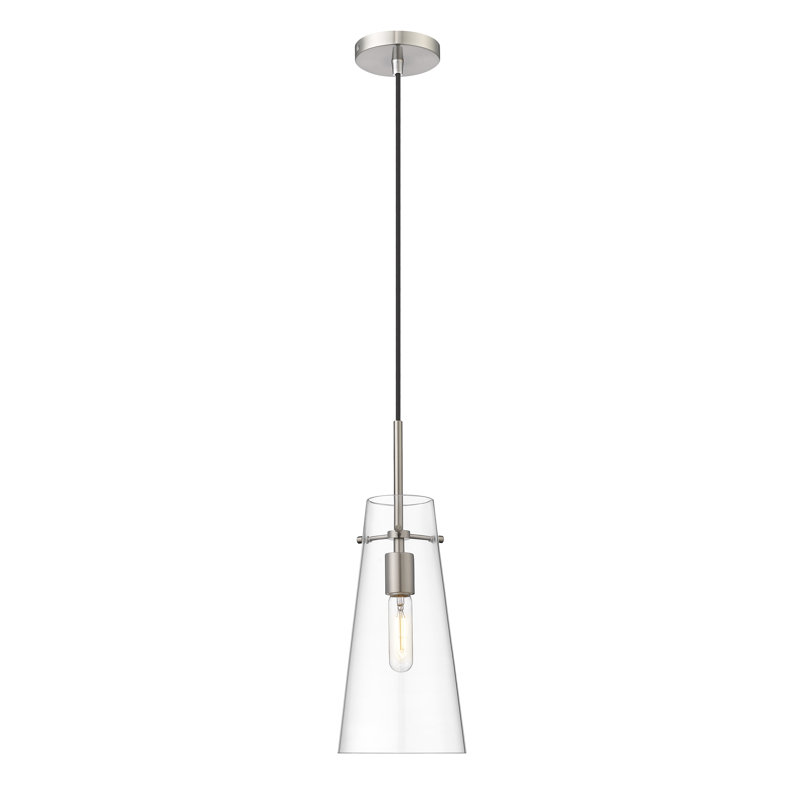 Luminaire suspendu conique à 1 lumière Wenka, H 123 po x l 6,5 po x P 5 po, Nickel brossé