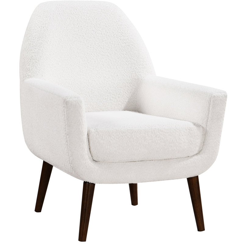 Chaise de style Mid-Century, rembourrage Boucle, mousse confortable, accoudoir souple blanc, bois massif,