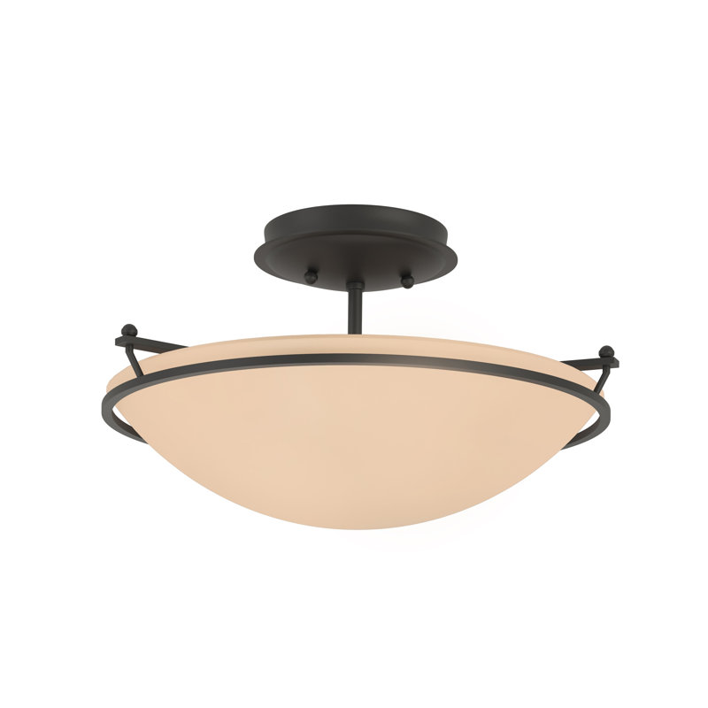 Simple Lines Bowl Semi Flush Mount, 8.4" H x 17.2" W x 17.2" D, Sand, Black