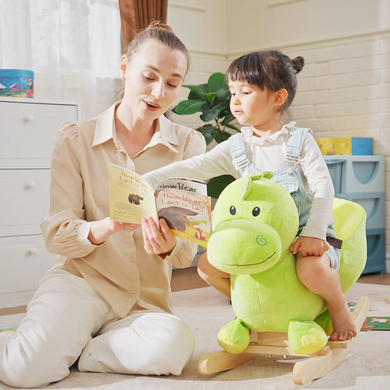 HOMCOM Kids Rocking Horse Plush Ride-On Dinosaur Seat 18+ Months Green