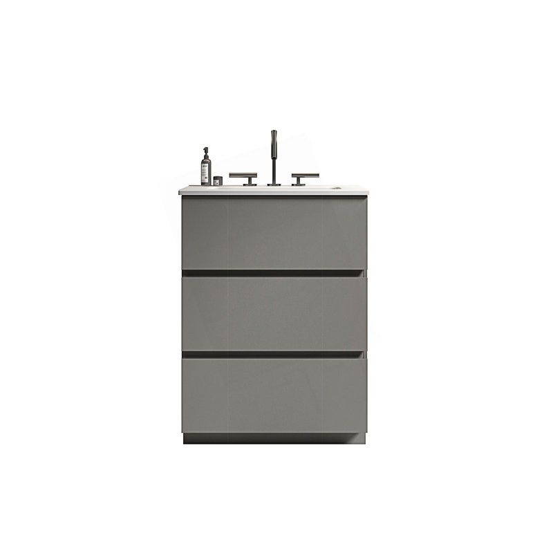 Meuble-lavabo moderne avec lavabo et 3 trous de robinet, Gris, 24"