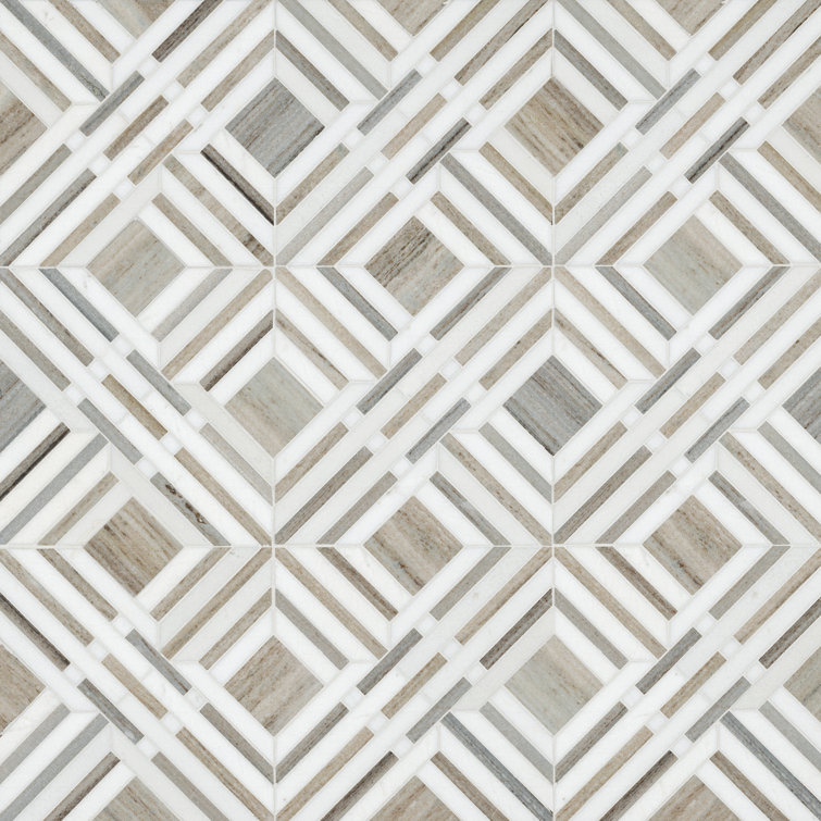 Wellington Pattern 12" X 12" Polished Marble Mosaic Floor And Wall Tile