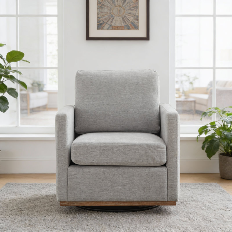 30.5" W Upholstered Comfy Swivel Club Chair, Light Gray