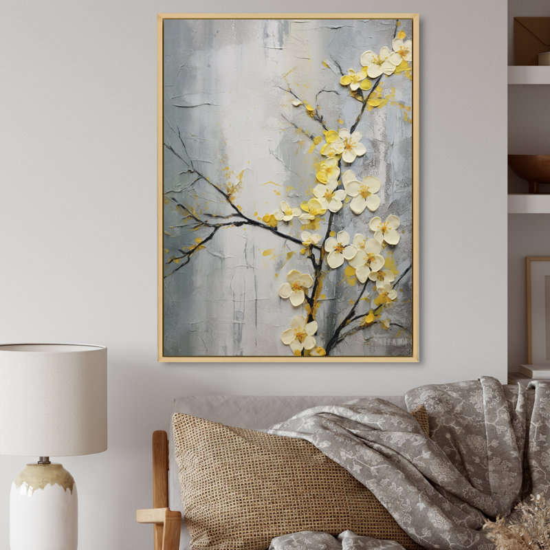 Fleur de pommier harmonie - impression d'art mural floral, H 32 po x l 16 po x P 2 po, Cadre naturel flottant