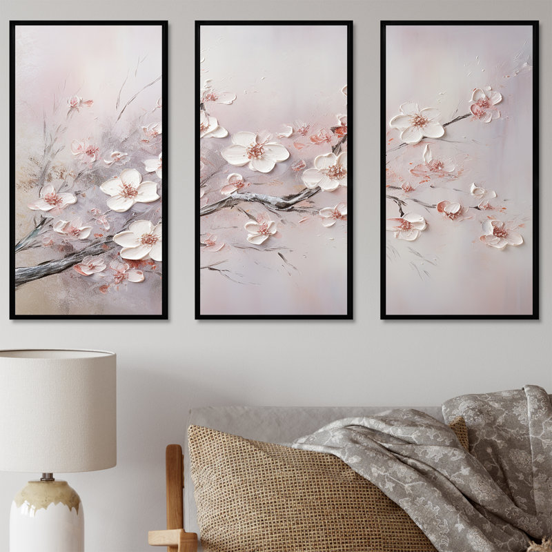 Ensemble de salon Gonsales - Fleurs, art mural, H 28 po x l 36 po x P 1 po, Cadre flottant noir