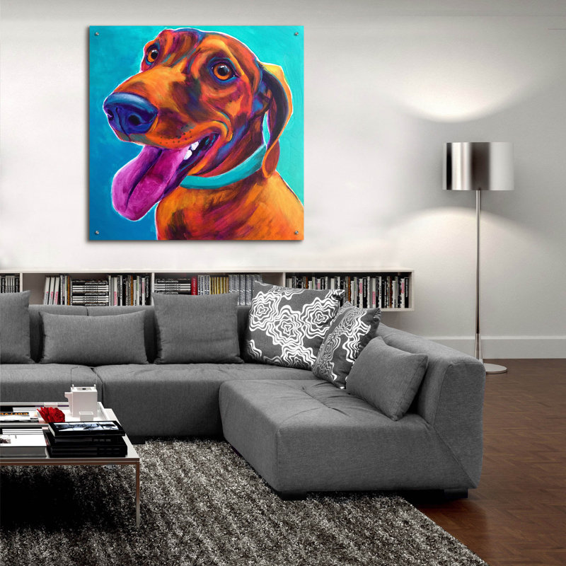 «Dachshund - Turquoise» par Dawg Painter, H 36 po x l 36 po x P 0,2 po