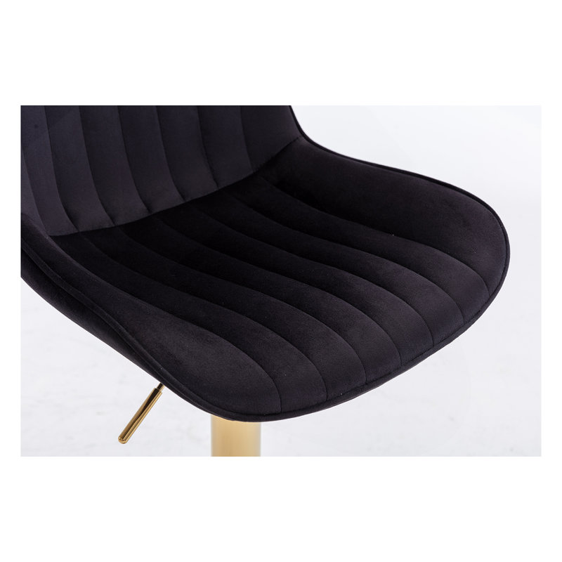 Tabourets de bar réglables avec repose-pieds chromé et levage mécanique, Noir