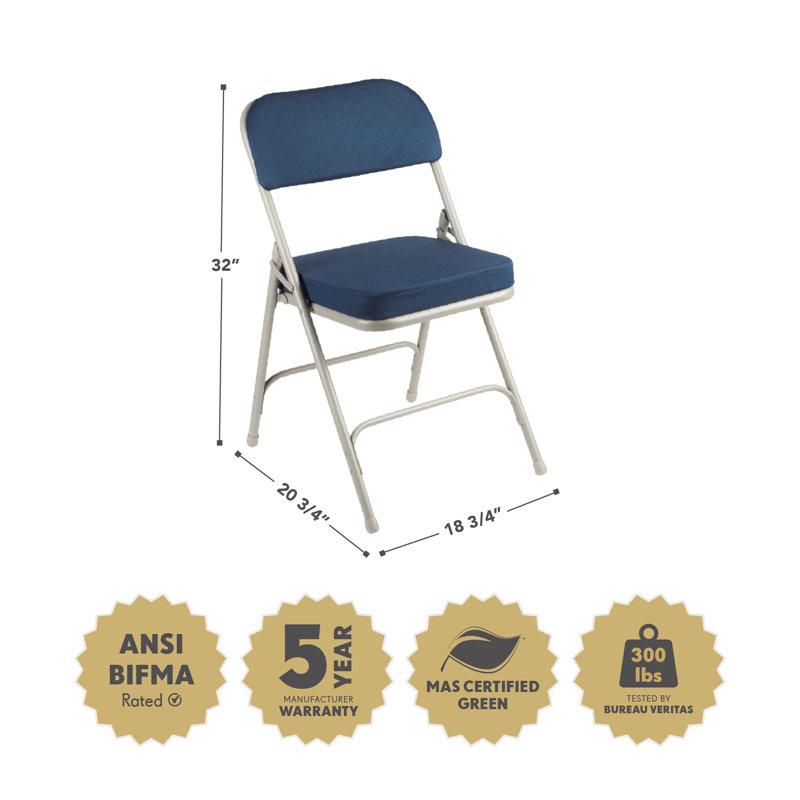 Bernadine Deluxe Fabric Padded Folding Chair, Blue/Gray