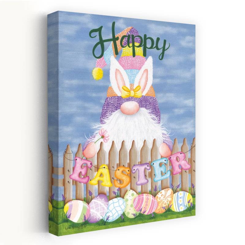 Joyeuses Pâques, gnome fantaisiste, art abstrait de printemps contemporain, H 24 po x l 16 po